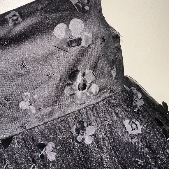 NWT TRIXXI Black Floral Appliqué Tulle Mini Dress Juniors Size Medium - Picture 4 of 12